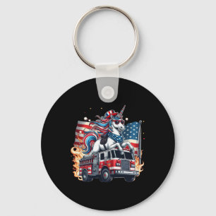 Unicorn Riding Fire Truck 4th Of July Boys Girls W Key Ring