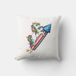 Unicorn Riding Fireworks American USA Flag 4th of Cushion