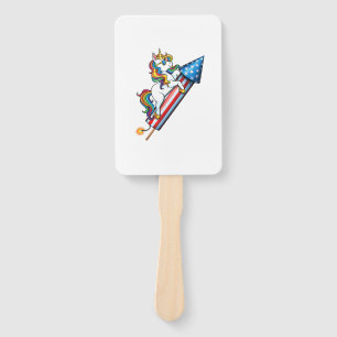 Unicorn Riding Fireworks American USA Flag 4th of Hand Fan