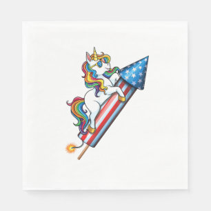 Unicorn Riding Fireworks American USA Flag 4th of Napkin