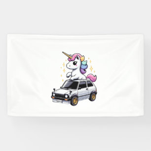 Unicorn Riding Motorcycle Girls Women Kids Yorkshi Banner