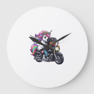 Unicorn Riding Motorcycle Girls Women Kids Yorkshi Large Clock