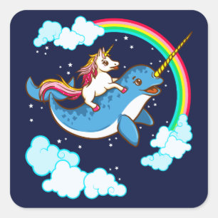 Unicorn Riding Narwhal Compact Square Sticker