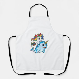 Unicorn Riding Narwhal Funny Women Rainbow Unicorn Apron