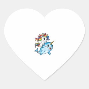 Unicorn Riding Narwhal Funny Women Rainbow Unicorn Heart Sticker