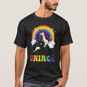 Unicorn Riding Orca  Boys Girls Women Men Rainbow T-Shirt
