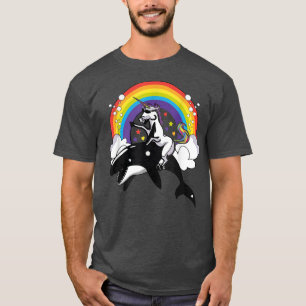 Unicorn Riding Orca Funny Boys Girls Men Women Rai T-Shirt