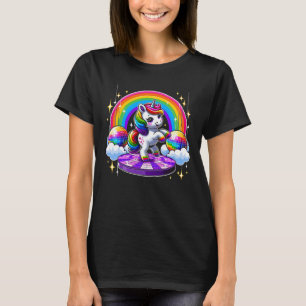 Unicorn Riding Purple Disco Ball Magic Rainbow Col T-Shirt
