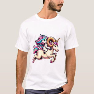 Unicorn Riding Ram Boys Girls Men Women Kids Rainb T-Shirt