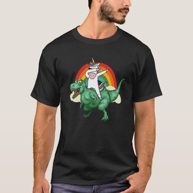 Unicorn Riding Rex Dinosaur Boys Girls Men Women R T-Shirt (Front)