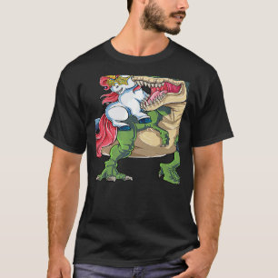 Unicorn Riding rex Dinosaur Rainbow Boys Girls Tee