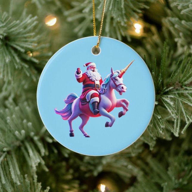 Unicorn Riding Santa Ceramic Ornament (Tree)