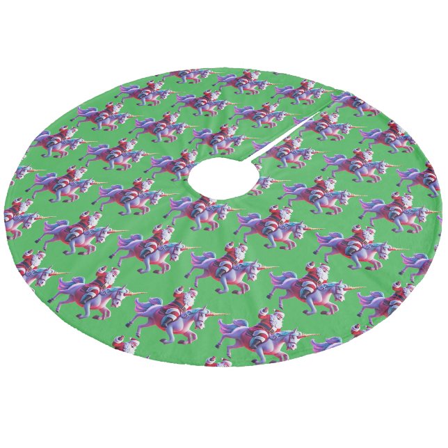 Unicorn Riding Santa Fleece Tree Skirt (Angled)
