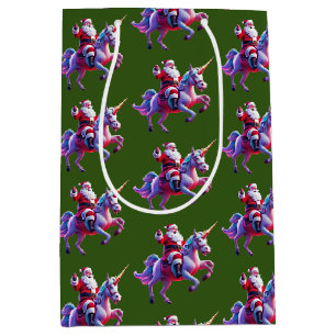 Unicorn Riding Santa Medium Gift Bag