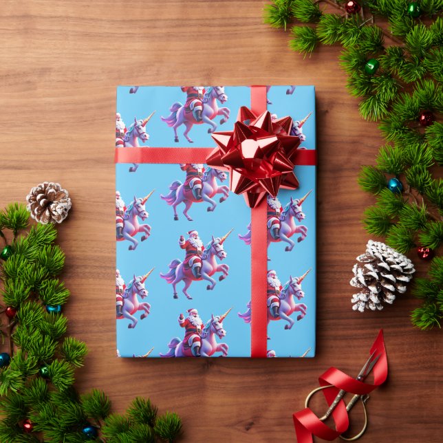 Unicorn Riding Santa Wrapping Paper (Holiday Gift)
