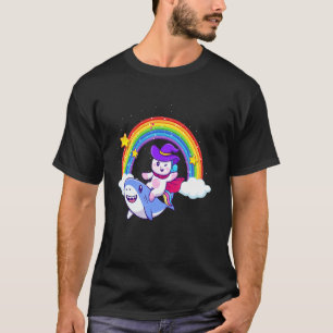 Unicorn Riding Shark Boy Girl Men Women Rainbow T-Shirt