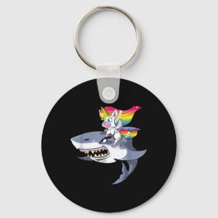 Unicorn Riding Shark Shirt Gift Girls Women Funny Key Ring