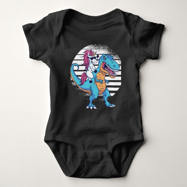 Unicorn Riding T-Rex Baby Bodysuit (Front)