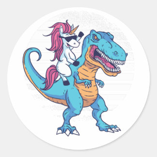 Unicorn Riding T-Rex Classic Round Sticker