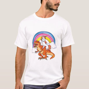 Unicorn Riding T Rex Cute Dinosaur . Rainbow Kids T-Shirt