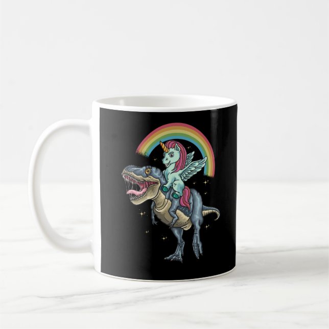 Unicorn Riding T rex Dinosaur Coffee Mug (Left)