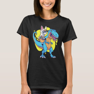 Unicorn Riding T Rex Dinosaur Easter Bunny Basket T-Shirt
