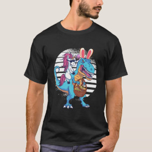 Unicorn Riding T Rex Dinosaur Easter Bunny Basket T-Shirt
