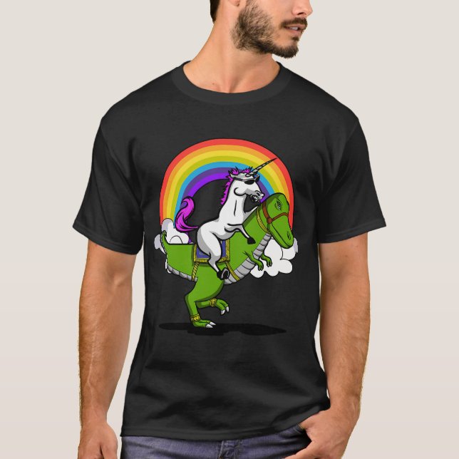 Unicorn Riding T-Rex Dinosaur T-Shirt (Front)