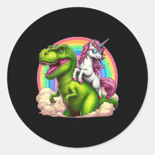 Unicorn Riding T-rex Dinosaur With Rainbow Fantasy Classic Round Sticker