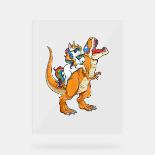 Unicorn Riding T rex Men Women Dinosaur Funny Boys Acrylic Sign