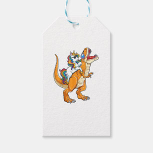Unicorn Riding T rex Men Women Dinosaur Funny Boys Gift Tags