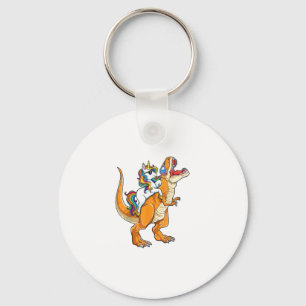 Unicorn Riding T rex Men Women Dinosaur Funny Boys Key Ring