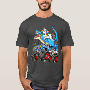 Unicorn Riding T rex Monster Truck Boys Girls T-Shirt