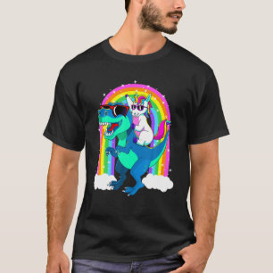 Unicorn Riding Trex Dinosaur Gift Girls Boys Kids T-Shirt