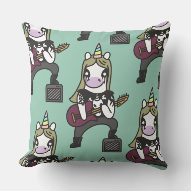 Unicorn Rock Star Throw Pillow (Front)