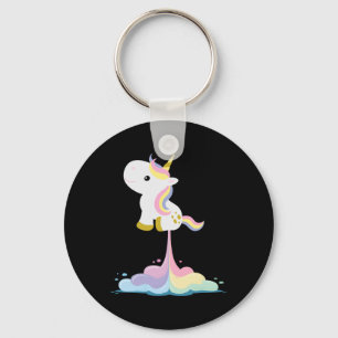 Unicorn Rocket Rainbow Clouds Key Ring