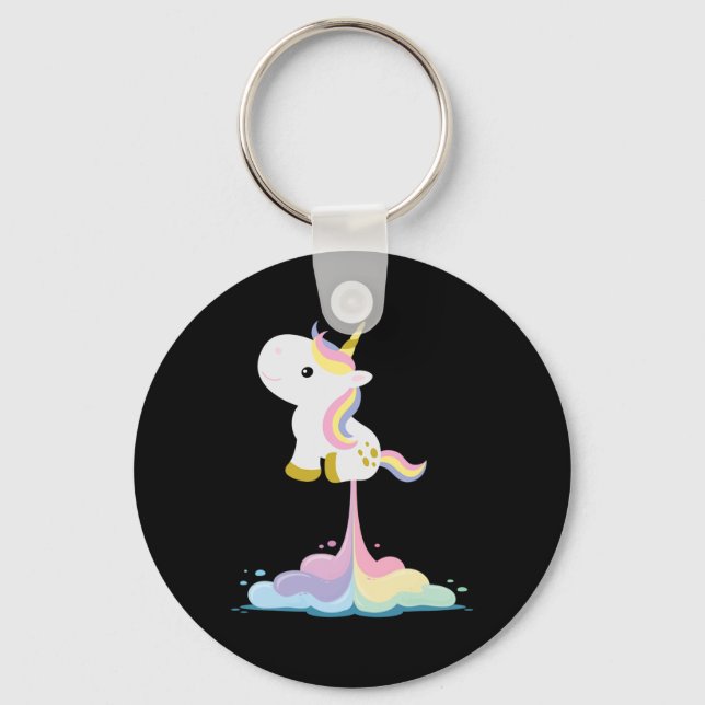 Unicorn Rocket Rainbow Clouds  Key Ring (Front)