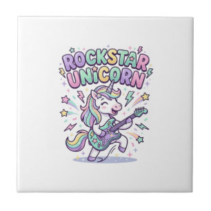 Unicorn Rockstar Unicorn Charming Apparel Graphic_ Ceramic Tile