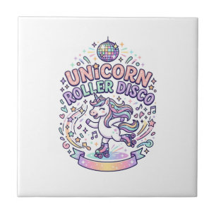 Unicorn Roller Disco Graphic Design T-Shirt Design Ceramic Tile