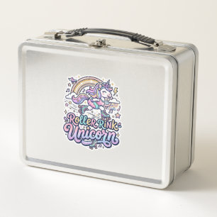 Unicorn Roller Rink Unicorn Premium Vector Sticker Metal Lunch Box