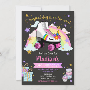 Unicorn Roller Skate Birthday Invitation