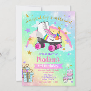 Unicorn Roller Skate Birthday Invitation