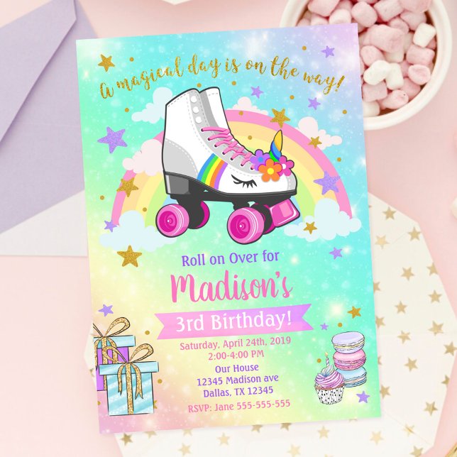 Unicorn Roller Skate Birthday Invitation (Creator Uploaded)