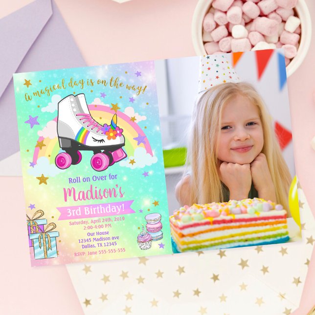 Unicorn Roller Skate Birthday Invitation (Creator Uploaded)
