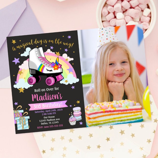 Unicorn Roller Skate Birthday Invitation (Creator Uploaded)