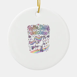 Unicorn Roller Skates Unicorn Playful Sticker and Ceramic Ornament