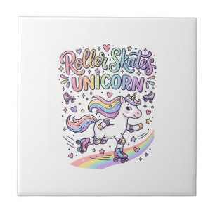 Unicorn Roller Skates Unicorn Playful Sticker and Ceramic Tile