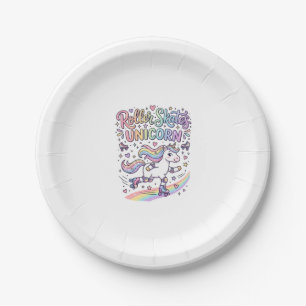 Unicorn Roller Skates Unicorn Playful Sticker and Paper Plate