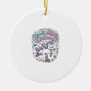 Unicorn Roller Skates Unicorn Retro Style Graphic Ceramic Ornament