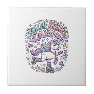 Unicorn Roller Skates Unicorn Retro Style Graphic Ceramic Tile